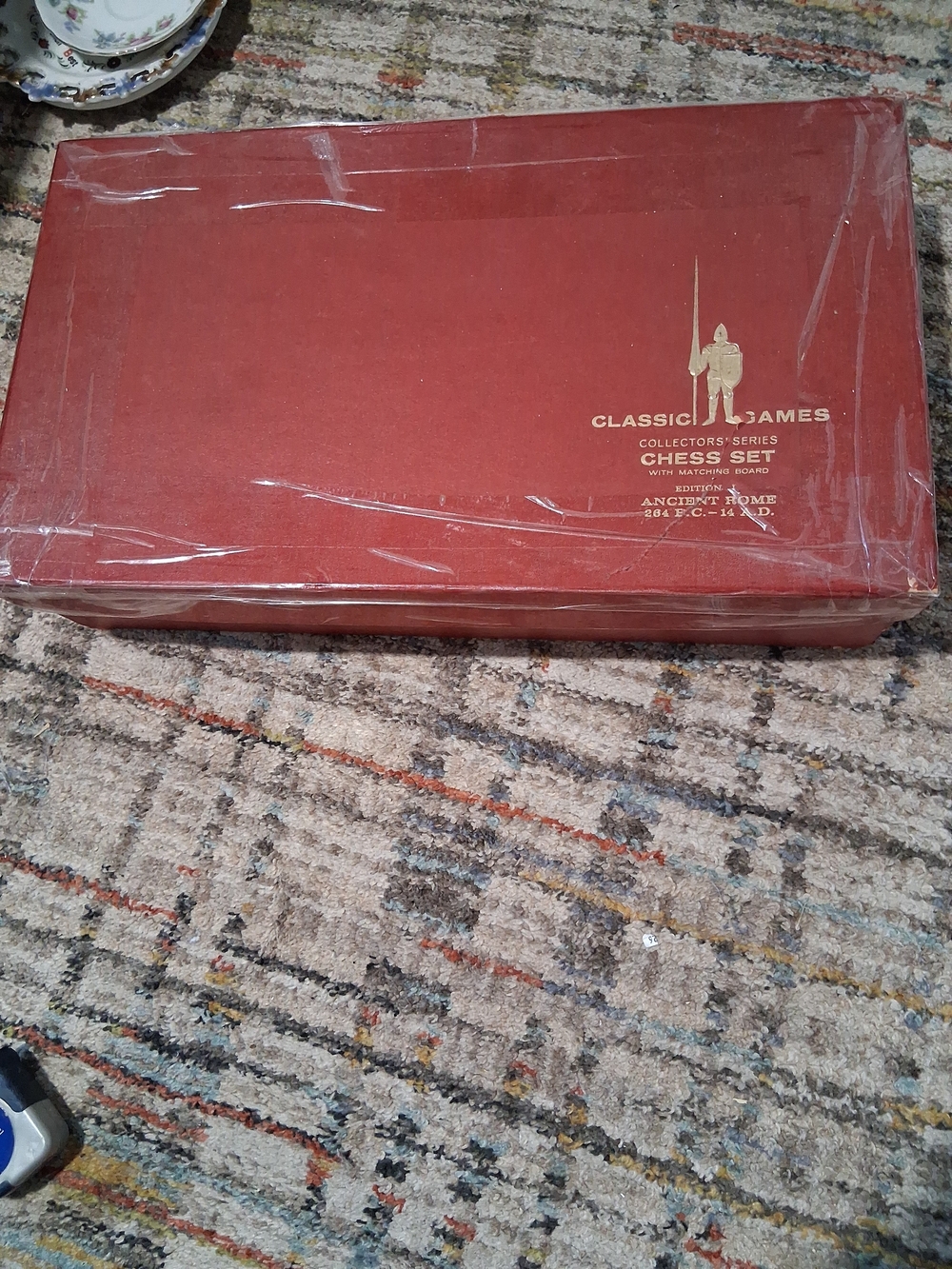 Classic Games Chess Set Box - Red with Gold Emblem One Piece Missing